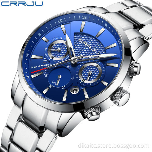 CRRJU Men Watch 30m Waterproof Watch Top Brand Luxury Steel Watch Chronograph Male Clock Saat relojes hombre 2212